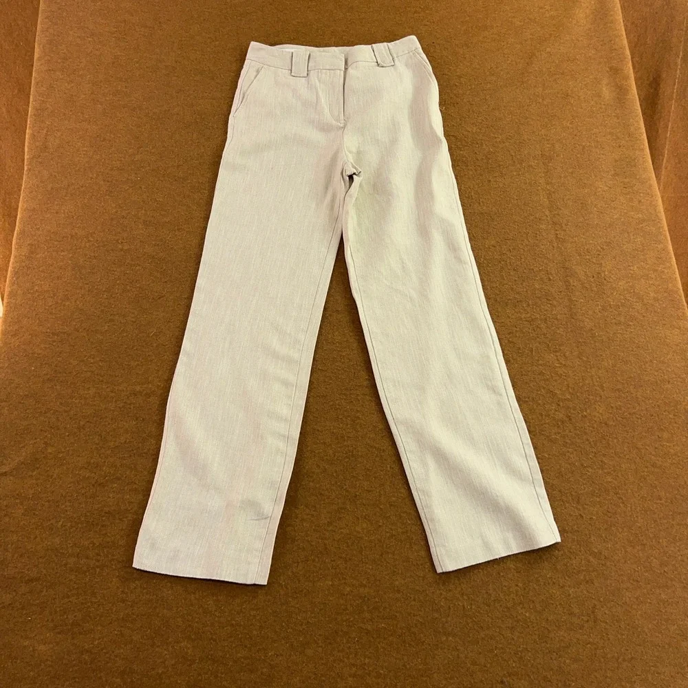 Zara Womens XS Beige Linen Blend High Rise Straight Leg Trousers Pants